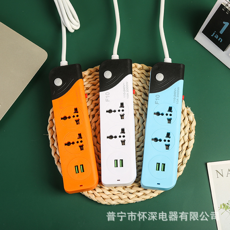 F10#USB 2位6孔国外110V美式插头 电商英规两米接线板