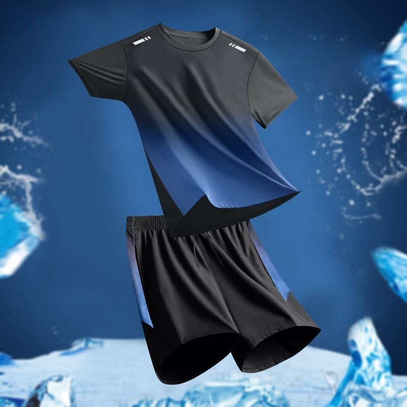 Camiseta de secado rápido de verano delgada suelta seda de hielo secado rápido mangas cortas deportivas casuales running chaqueta deportiva set hombre