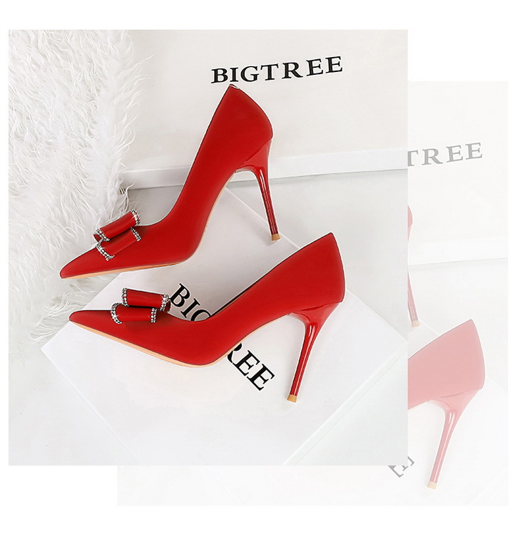 High Heels Stiletto High Heels Damenschuhe flacher Schnitt Pointe Strass Bogen Einzelschuh Damen_voghion.com