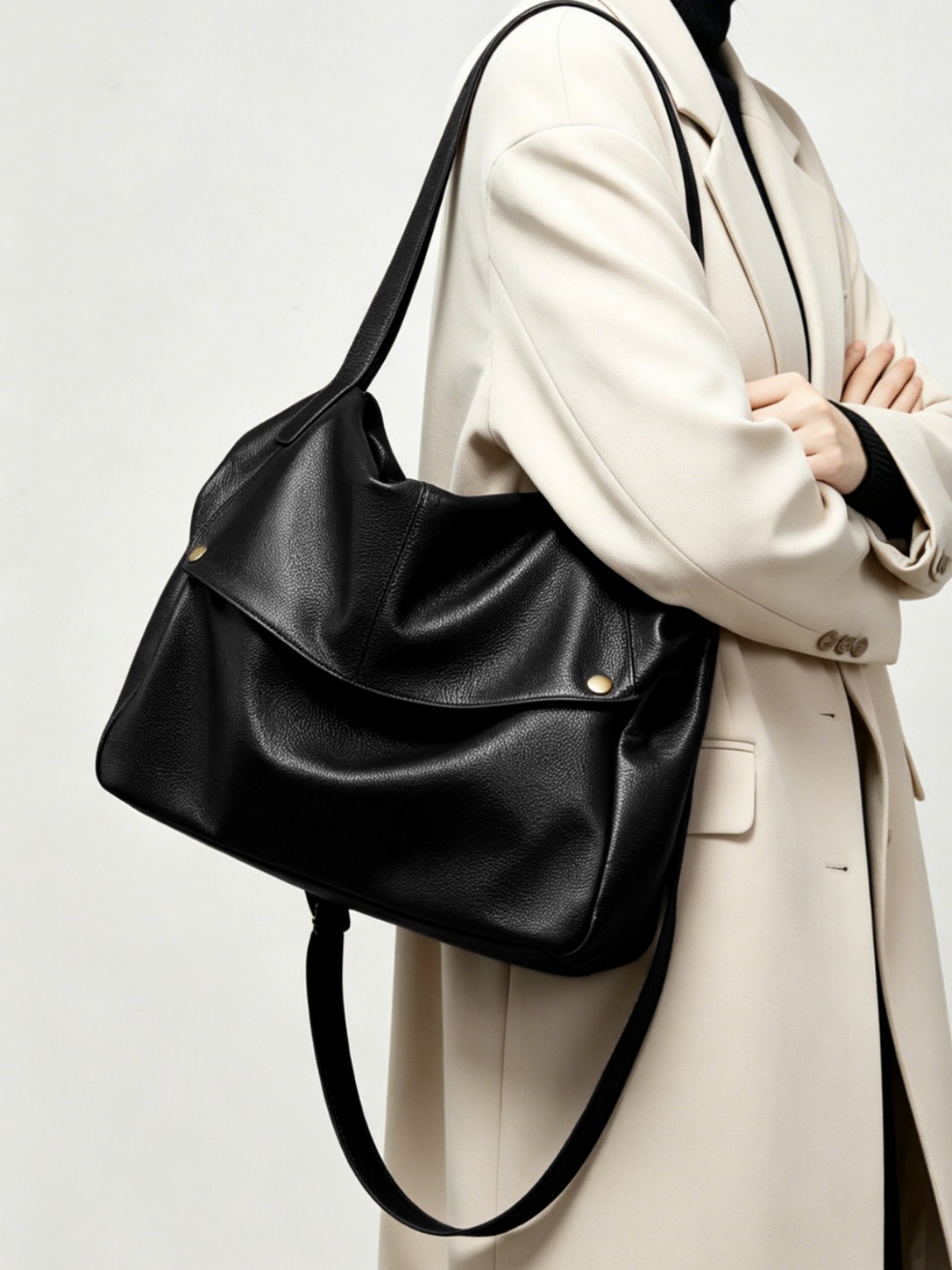 2026 Spring and Summer New Large-Capacity Single-Shoulder Genuine Leather Large Bag European and American Style Soft Leather Tote Bag Simple Casual Women's Bag