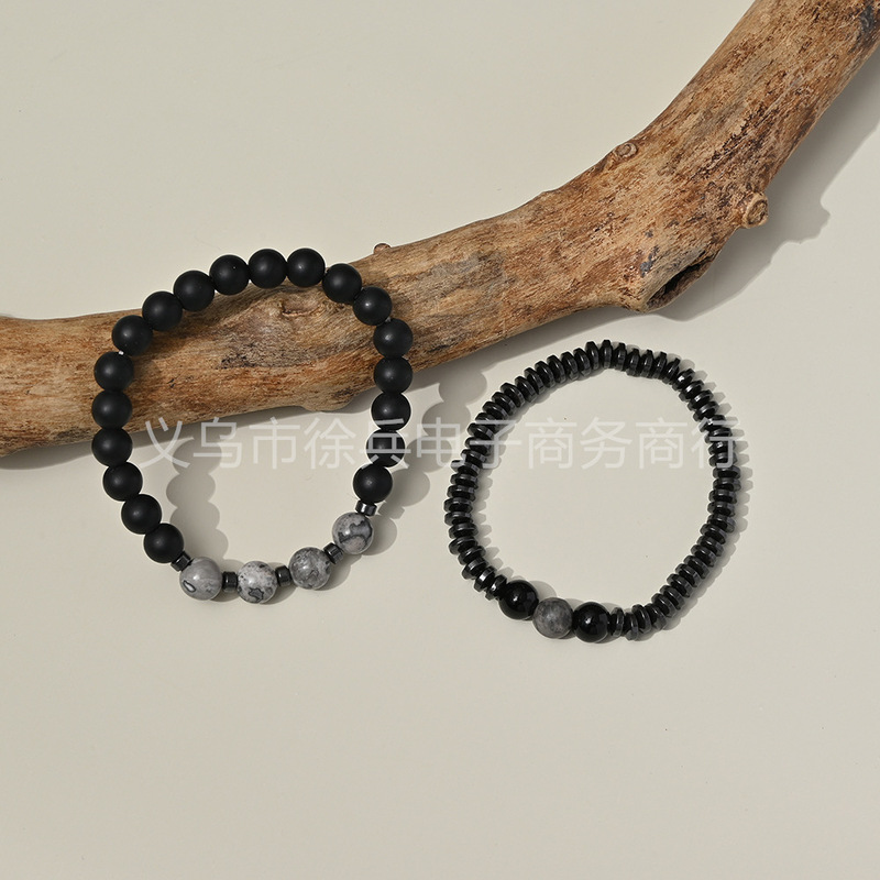 Cross-border direct supply 8cm map stone clip black glass two-piece bracelet black gall stone bracelet suit set chain jewelry