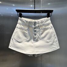 欧货辣妹前排扣假两件设计水洗白色牛仔裤裙2025春夏款清新短裤