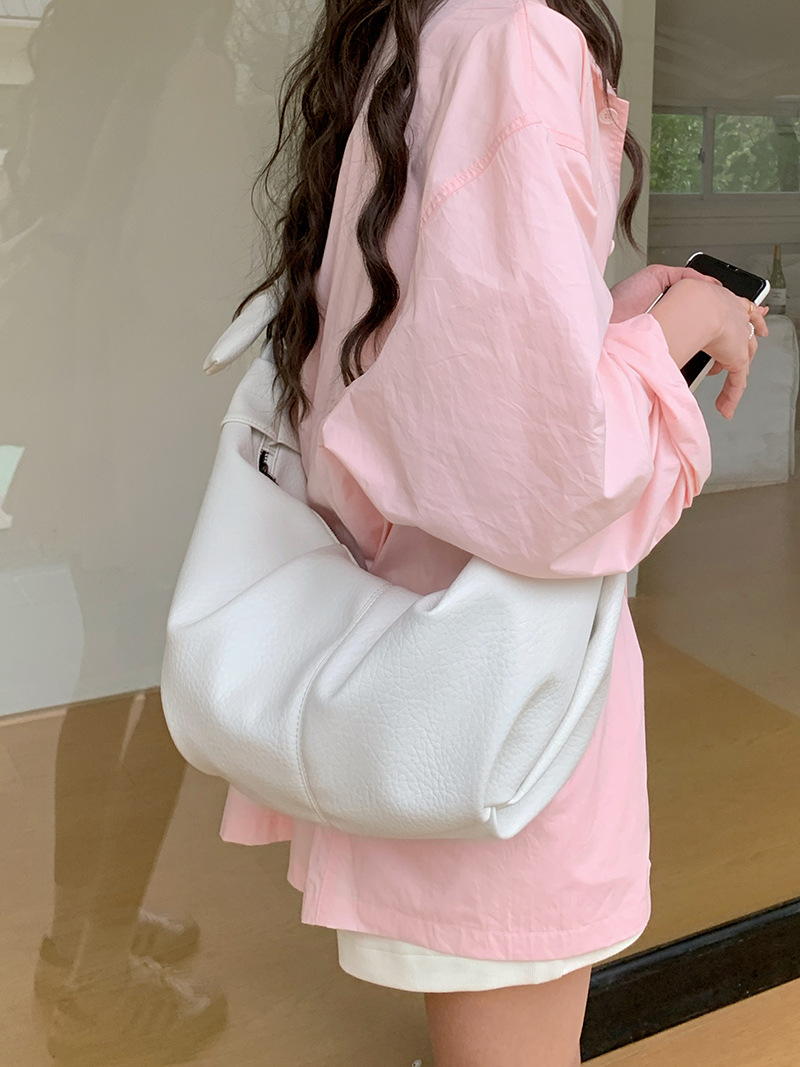 Korean Instagram Large Capacity Soft Leather Folded Dumpling Lazy and Versatile Casual Commuting One Shoulder Crossbody_voghion.com