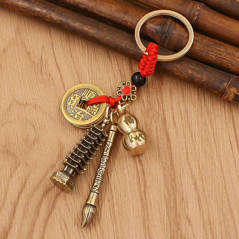 真鍮干支回転ダブル貔貅ひょうたんキーホルダー車の金属小さな中国風のキーペンダントアクセサリー卸売|undefined
