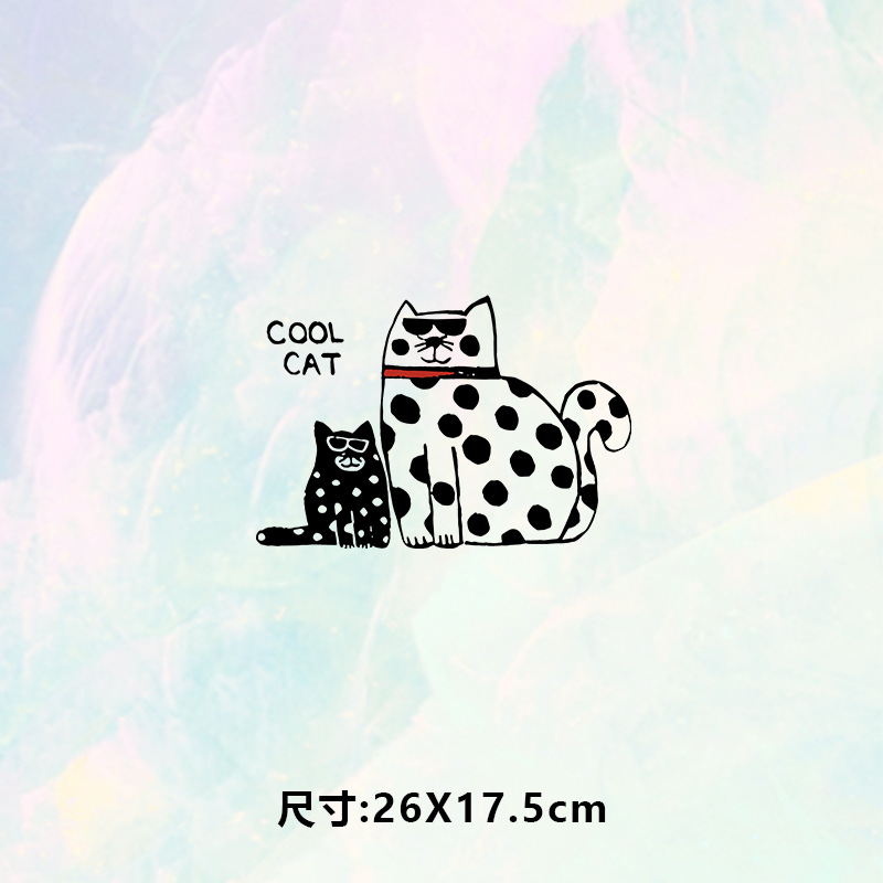 高级烫画图案新款卡通coolcat斑点猫烫画贴印花热转印白墨布贴