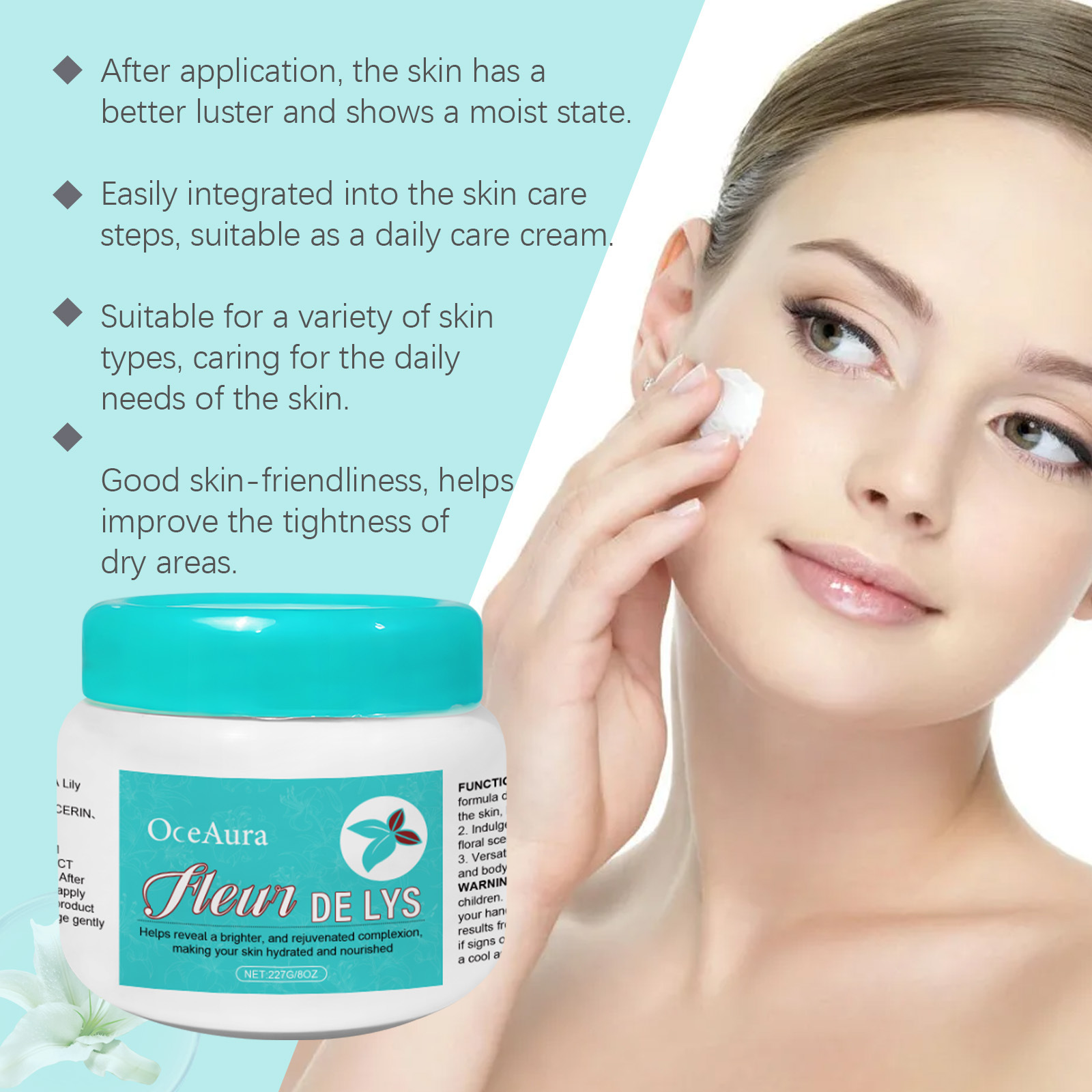 OCEAURA Lily Moisturizing Skin Cream hidrata suavemente y nutre la piel para el cuidado diario