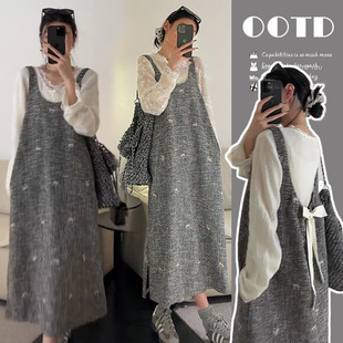 Maternity new autumn and winter 2024 small fragrant style suit lace soft waxy top embroidered heavy vest skirt suit
