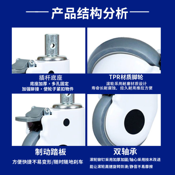 Medical stick TPR mute wear-resistant casters 4 inch 5 inch 28*40 nursing bed wheelchair beauty equipment bread wheel