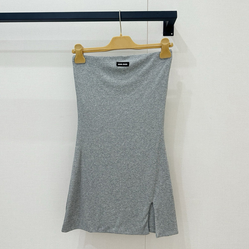 Miu Gray One-Shoulder Layered Pure Cotton Bodycon Dress with Slight Slit, Sexy Short Sleeveless Dress for Women in Summer