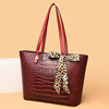 Capacious fashionable trend one-shoulder bag with bow, crocodile print