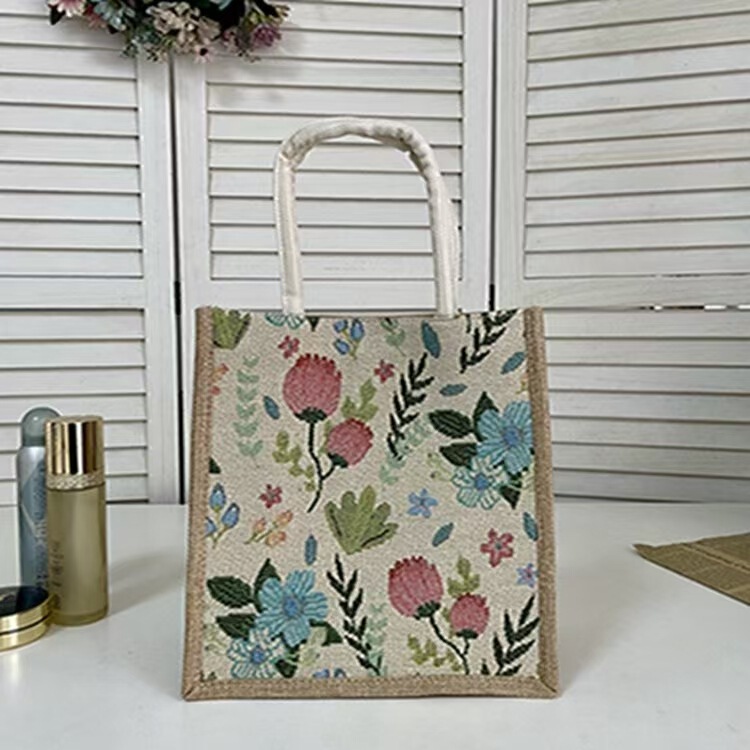 Portable Linen Amazon Cartoon Creative Portable Woven Commuter Bag Korean Style Simple Student Tote Bag