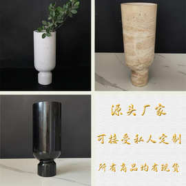 现代简约天然大理石家居插花器摆件客厅民宿软装饰品花瓶轻奢风