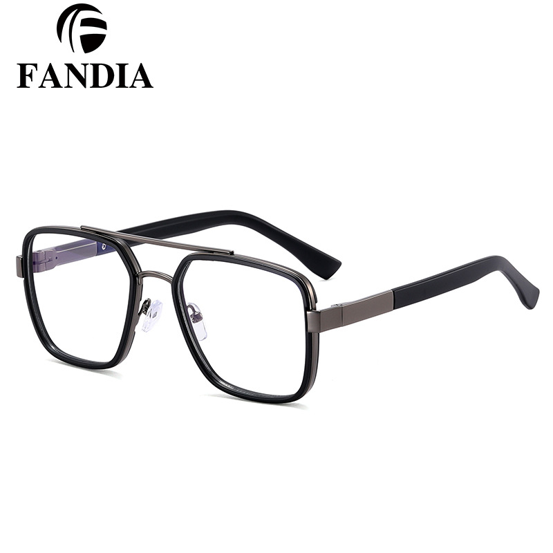 81085 Nuevas Monturas de Gafas Cuadradas para Hombre, Gafas Anti Luz Azul sin Graduación, Montura Grande de Doble Puente, Ópticas