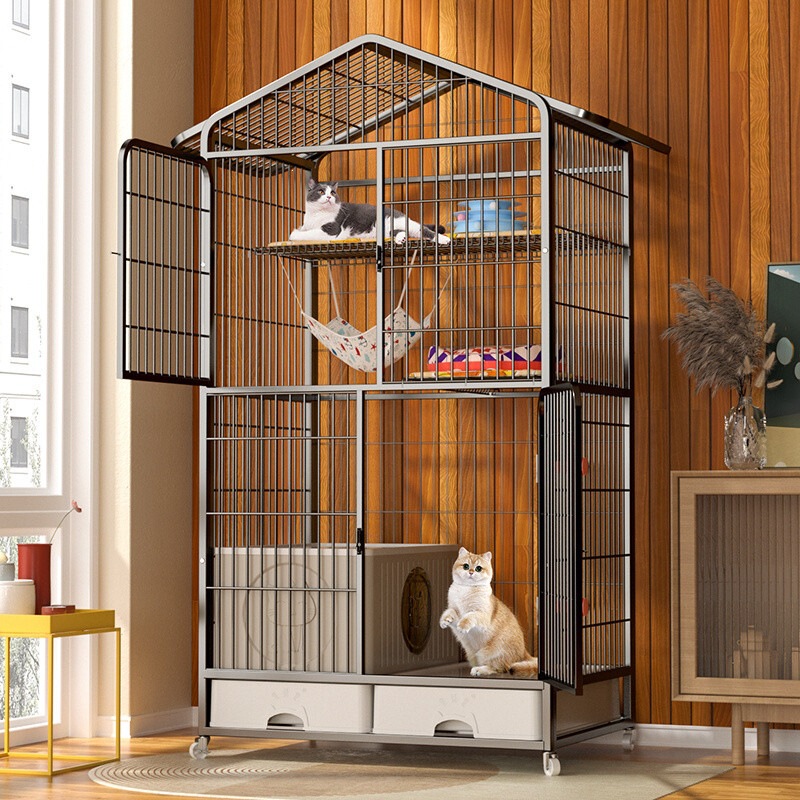 Cat cage, indoor cat villa for home use, extra-large with ample space, featuring an integrated litter box, and a large cat bed Cat cage, indoor cat villa for home use, extra-large with ample space, featuring an integrated litter box, and a large cat bed