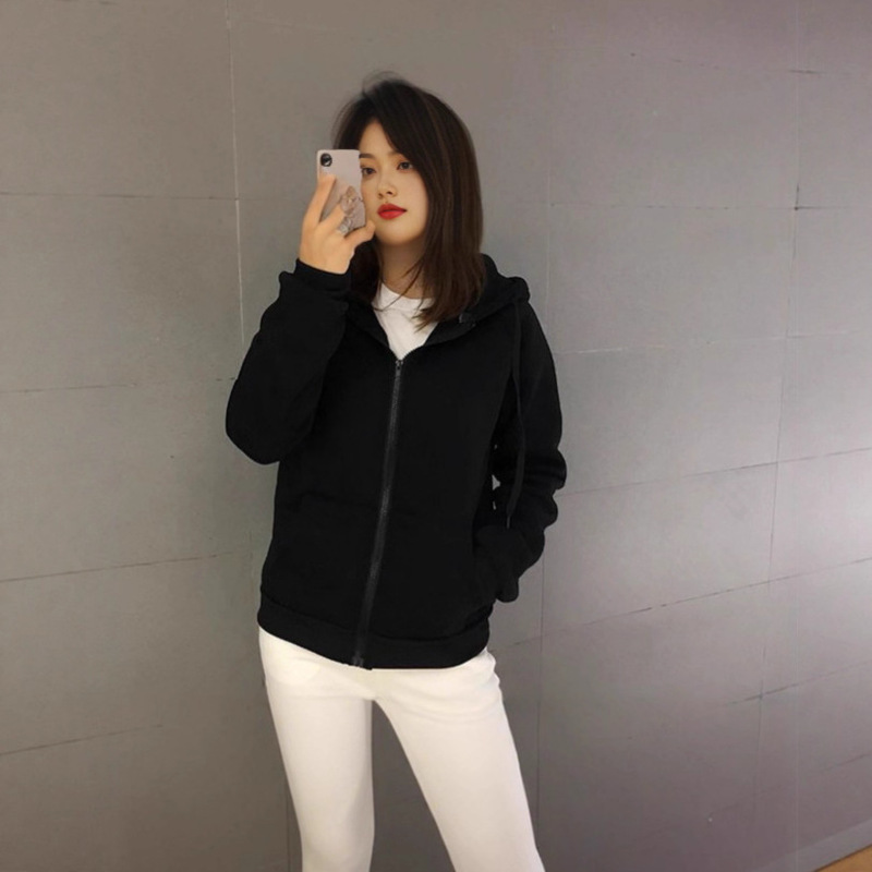 美式复古高街连帽卫衣女春秋330克带内抽慵懒风纯色拉链开衫外套|undefined