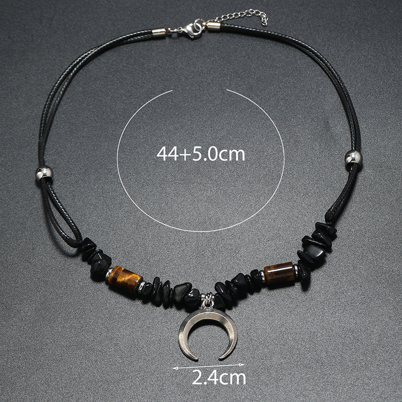 Retro Bohemian Geometric Moon Alloy Natural Stone Glass Beaded Knitting Men's Necklace display picture 10