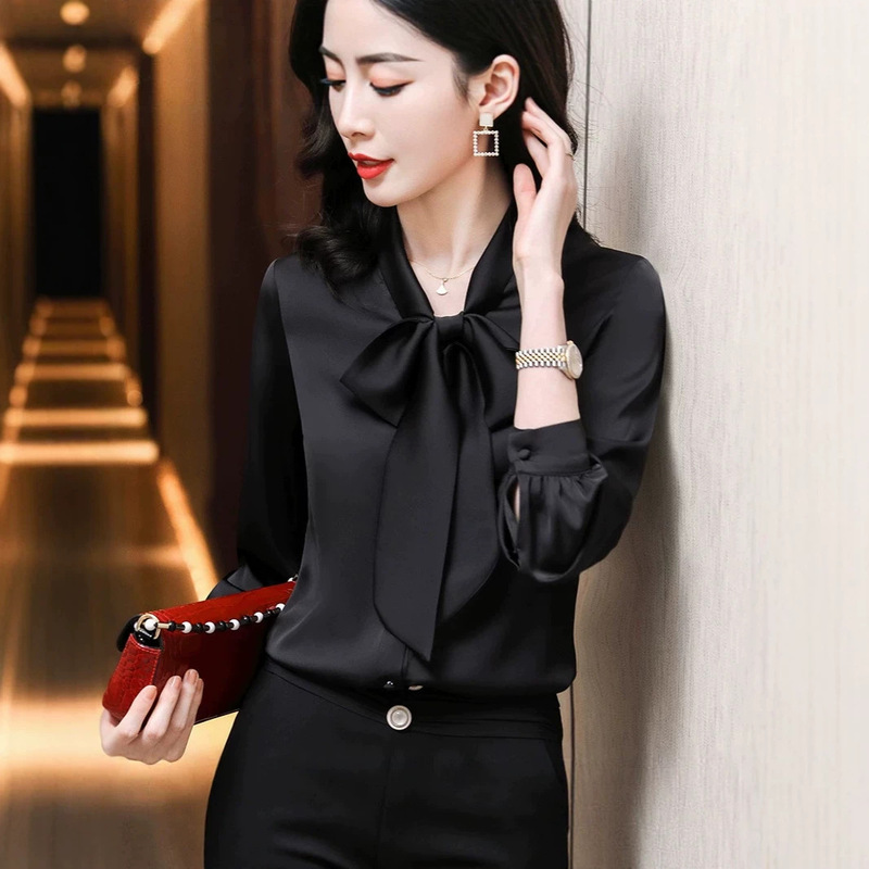 Long-sleeve women's shirt, spring and autumn style, new fashion casual slim-fit shirt, professional solid color top, base shirt