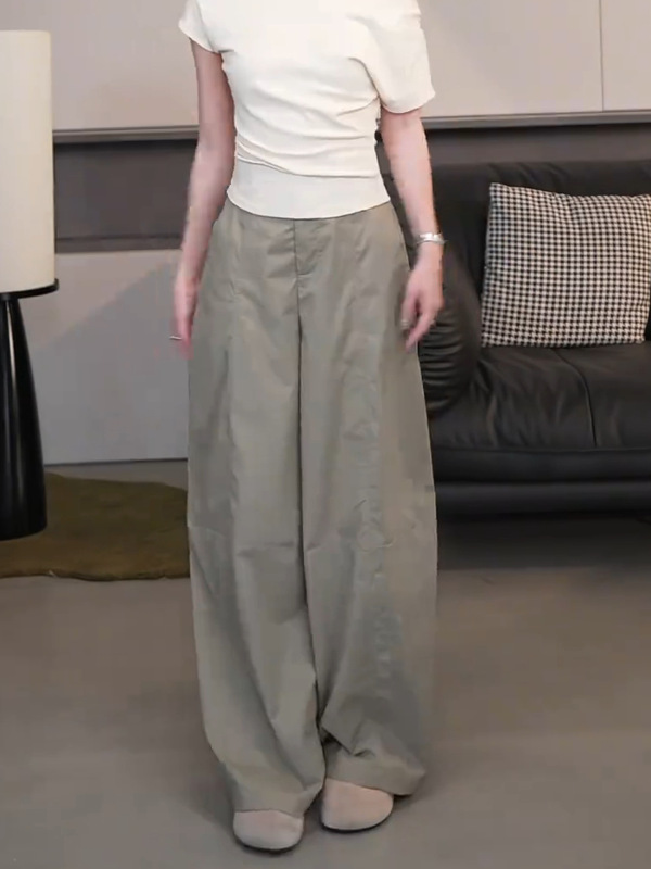 美式复古灰绿色速干弯刀裤女2025夏季新款高腰百搭显瘦宽松阔腿裤|undefined