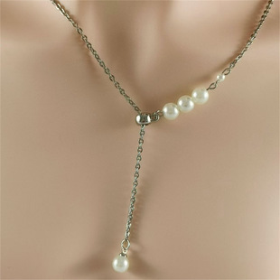 European and American Niche Simple Cold Style Titanium Steel Necklace Cross Chain Pull Adjustable Pearl Woolen Chain Women's Jewelry