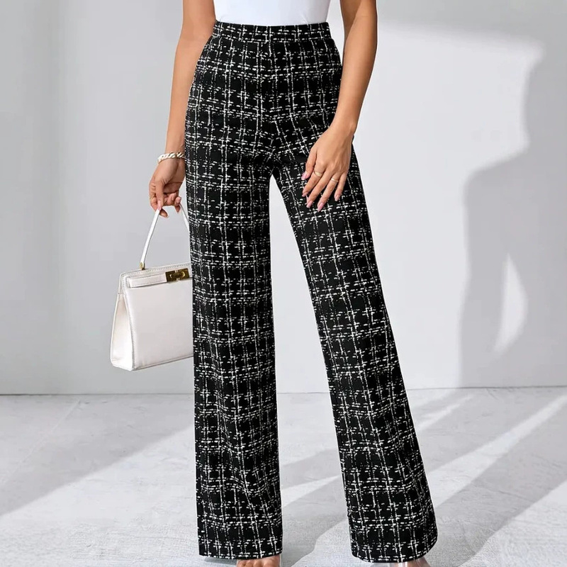 Cross-border casual black plaid pattern, suitable for spring/summer/autumn, everyday casual straight pants for various occasions