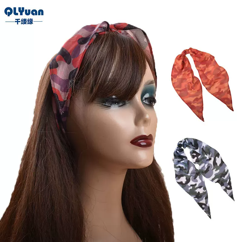 夏季新款时尚复古迷彩印花丝巾头巾百搭棉麻菱形长巾发带批发