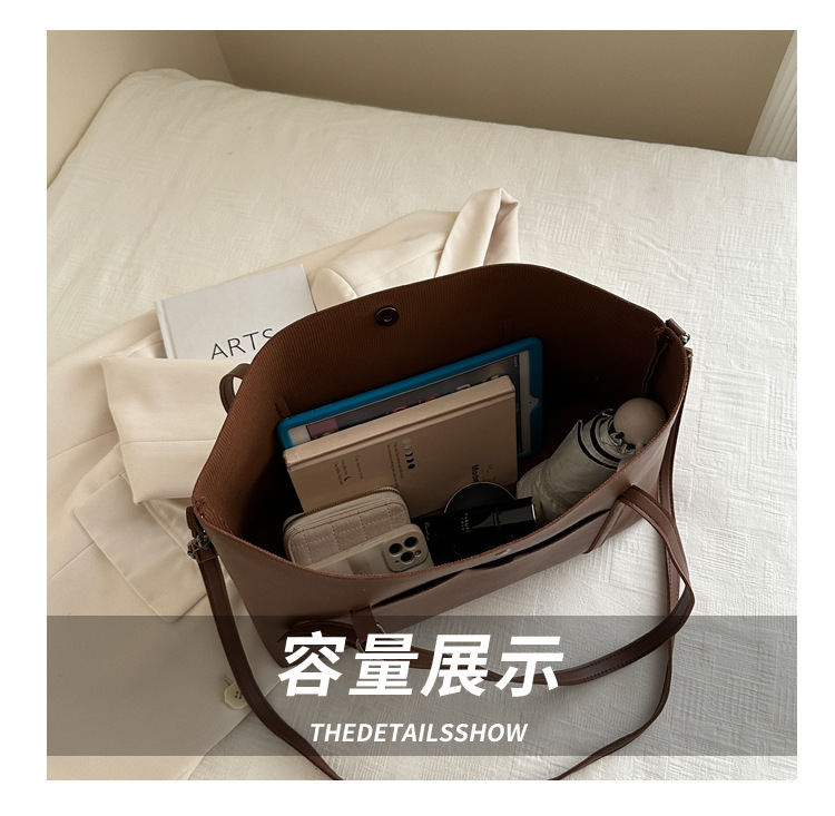 Retro texture commuting solid color simple 2024 autumn new large-capacity single-shoulder bag with a relaxed underarm tote bag undefined
