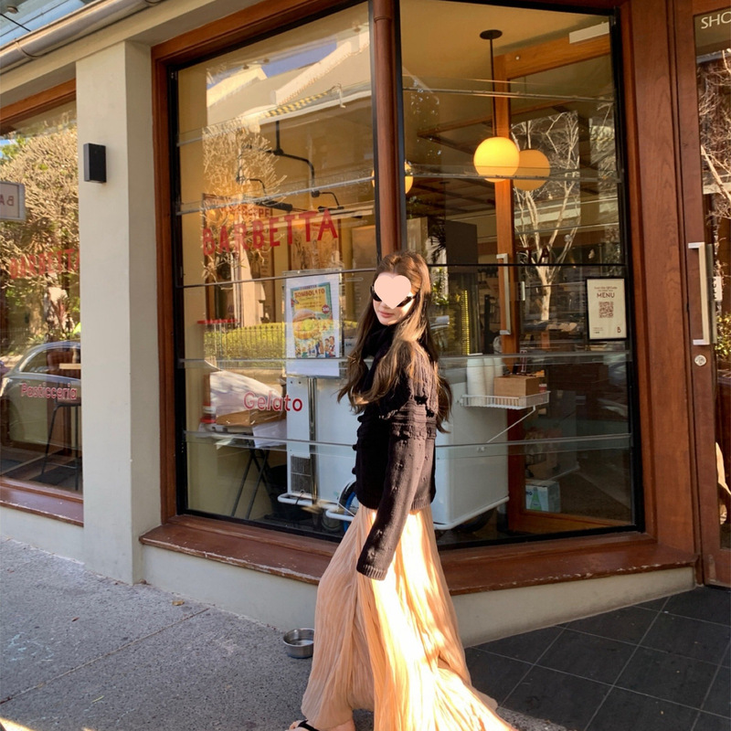 xb Dune Traveler Pleated Versatile Long Skirt Autumn Casual Korean Style Slimming Half Skirt 26 Autumn New Style