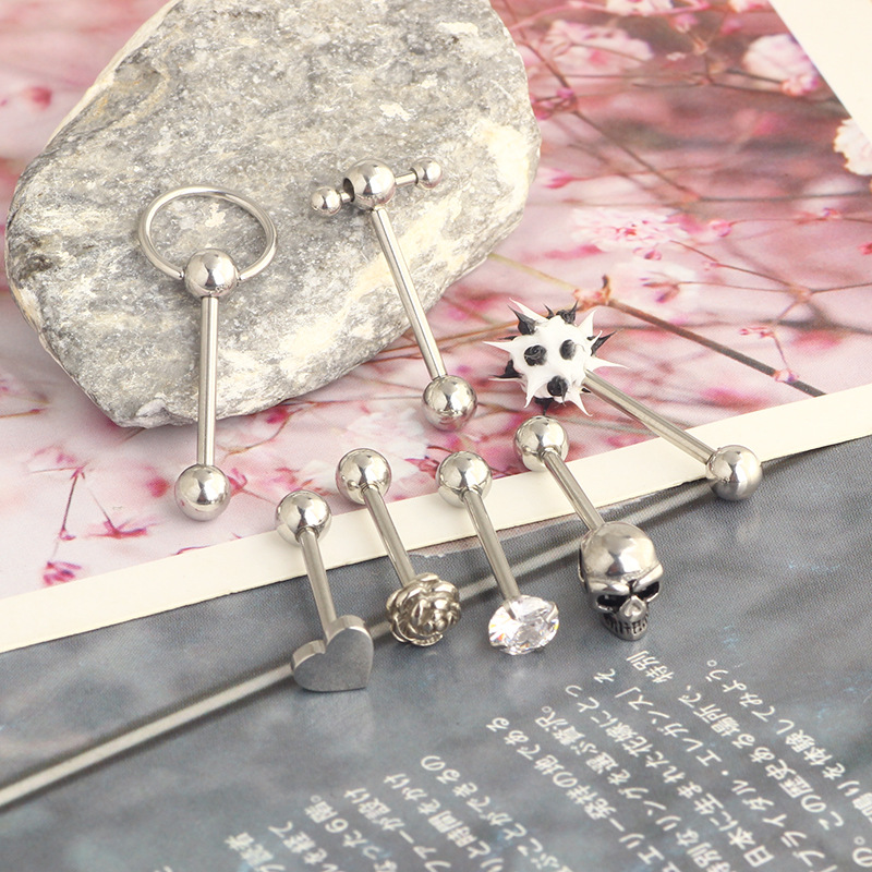 Silver pointed spike labret stud material detail