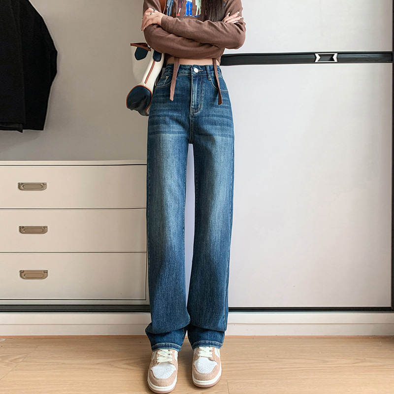 Spring New Style Stretchy Narrow Straight-Leg Jeans for Women, Petite Cropped Pants, High-Waisted Retro Wide-Leg Pants That Make Legs Look Longer Spring New Style Stretchy Narrow Straight-Leg Jeans for Women, Petite Cropped Pants, High-Waisted Retro Wide-Leg Pants That Make Legs Look Longer