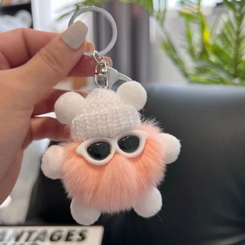 Real rex rabbit fur little briquette elf car keychain pendant ins internet celebrity cute plush doll bag pendant