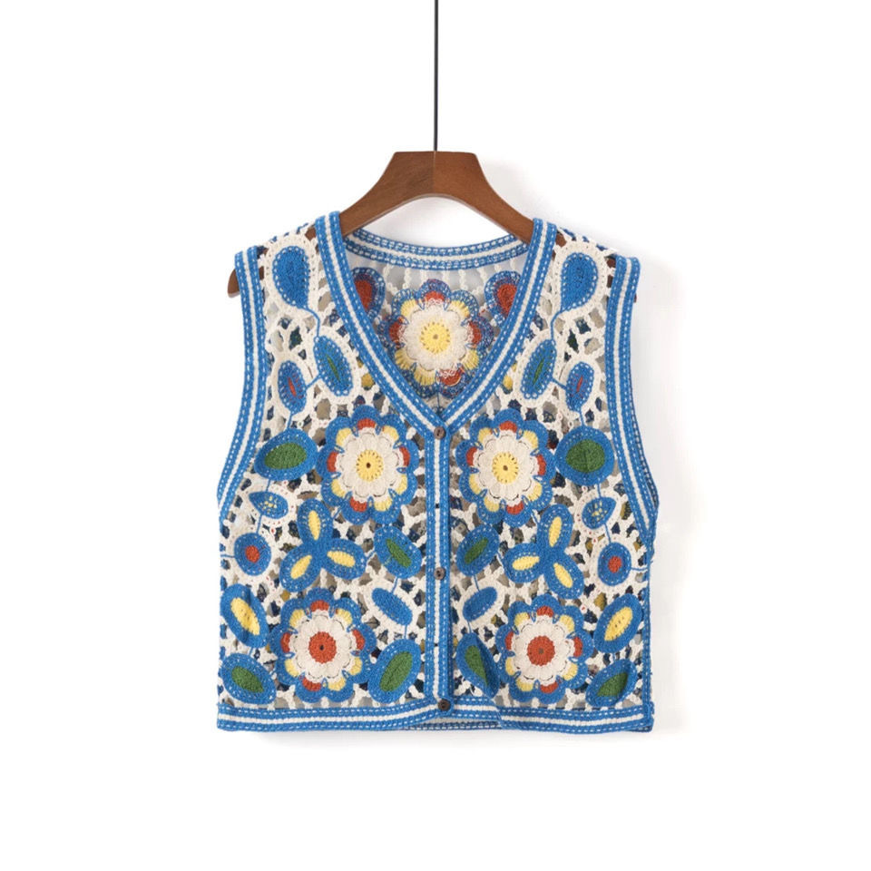 Verano nuevo hueco sin mangas con cuello en V chaleco bordado chaleco superior de las mujeres chaleco a juego image 7