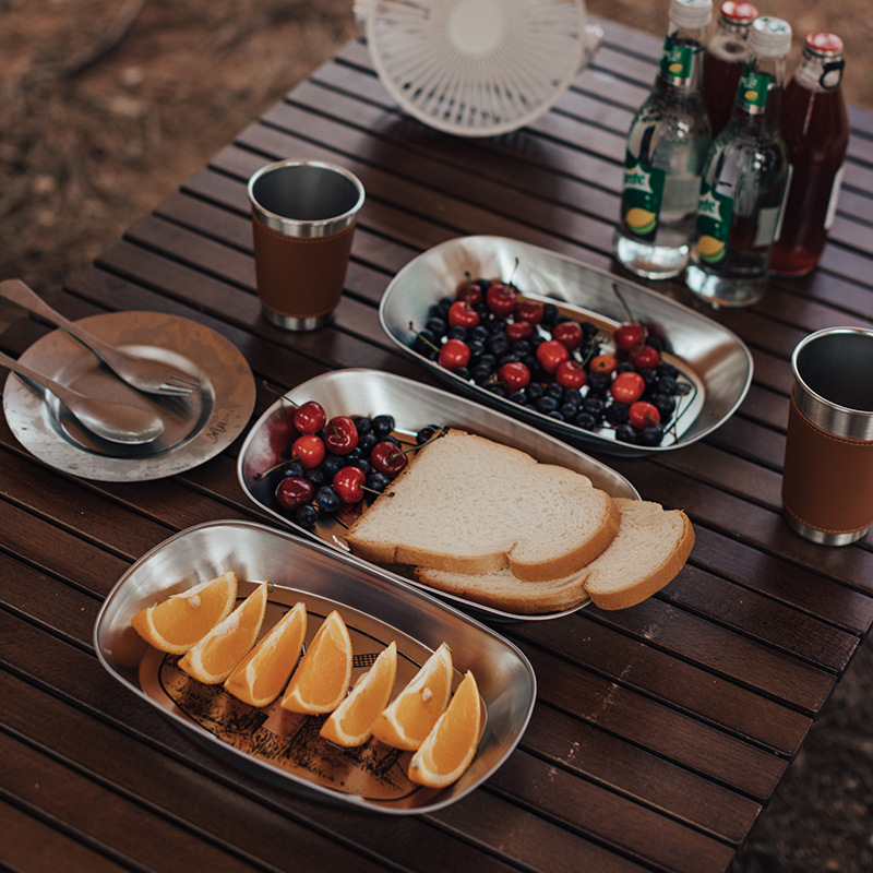 Outdoor Camping Fruit Plate Retro Portable Picnic Tableware Snack Plate Set Gourmet Picnic Equipment Silk Flower