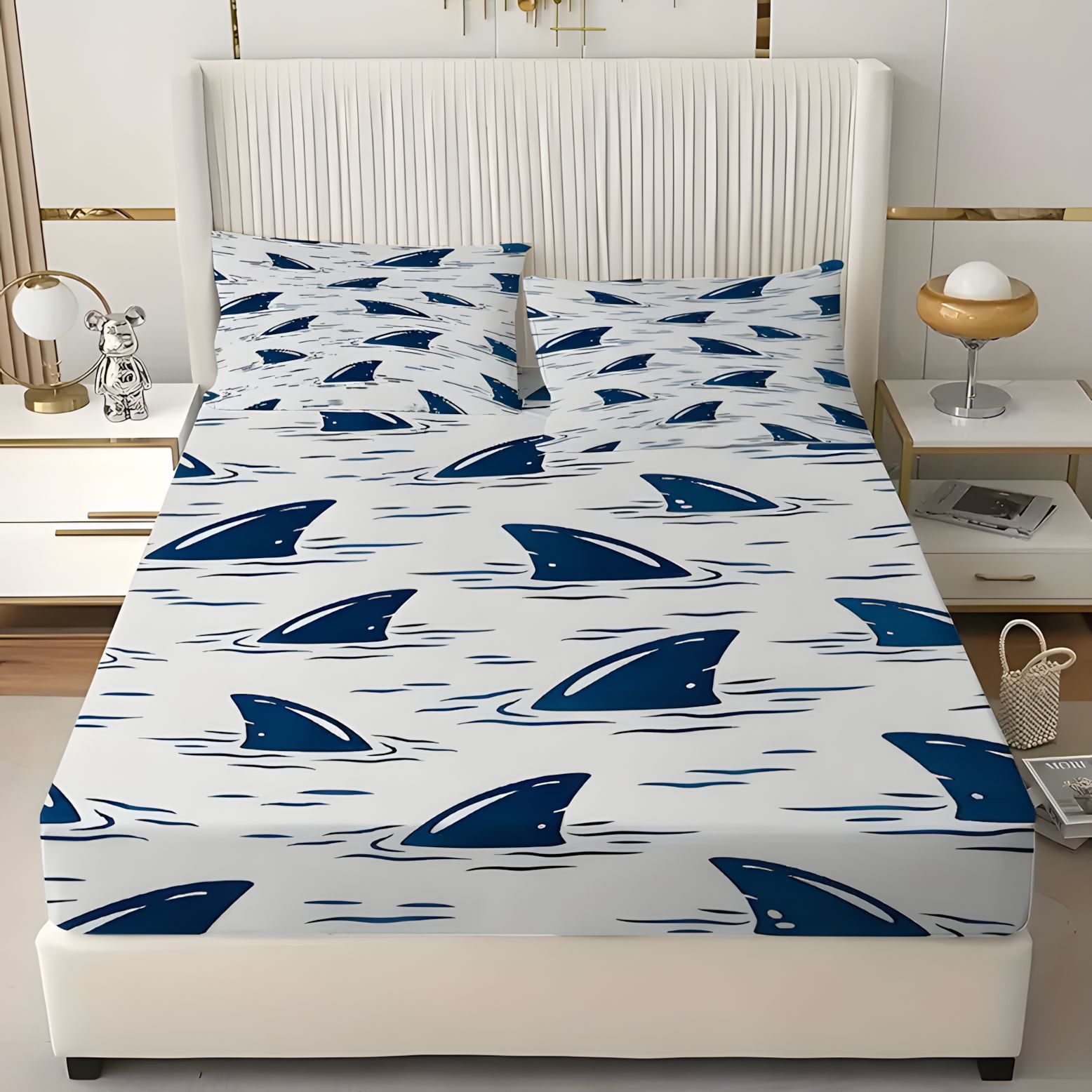 TEMU / JIT transfronterizo tiburón marino suave tema de impresión digital de alta definición cama de cama cama de cama de cama
