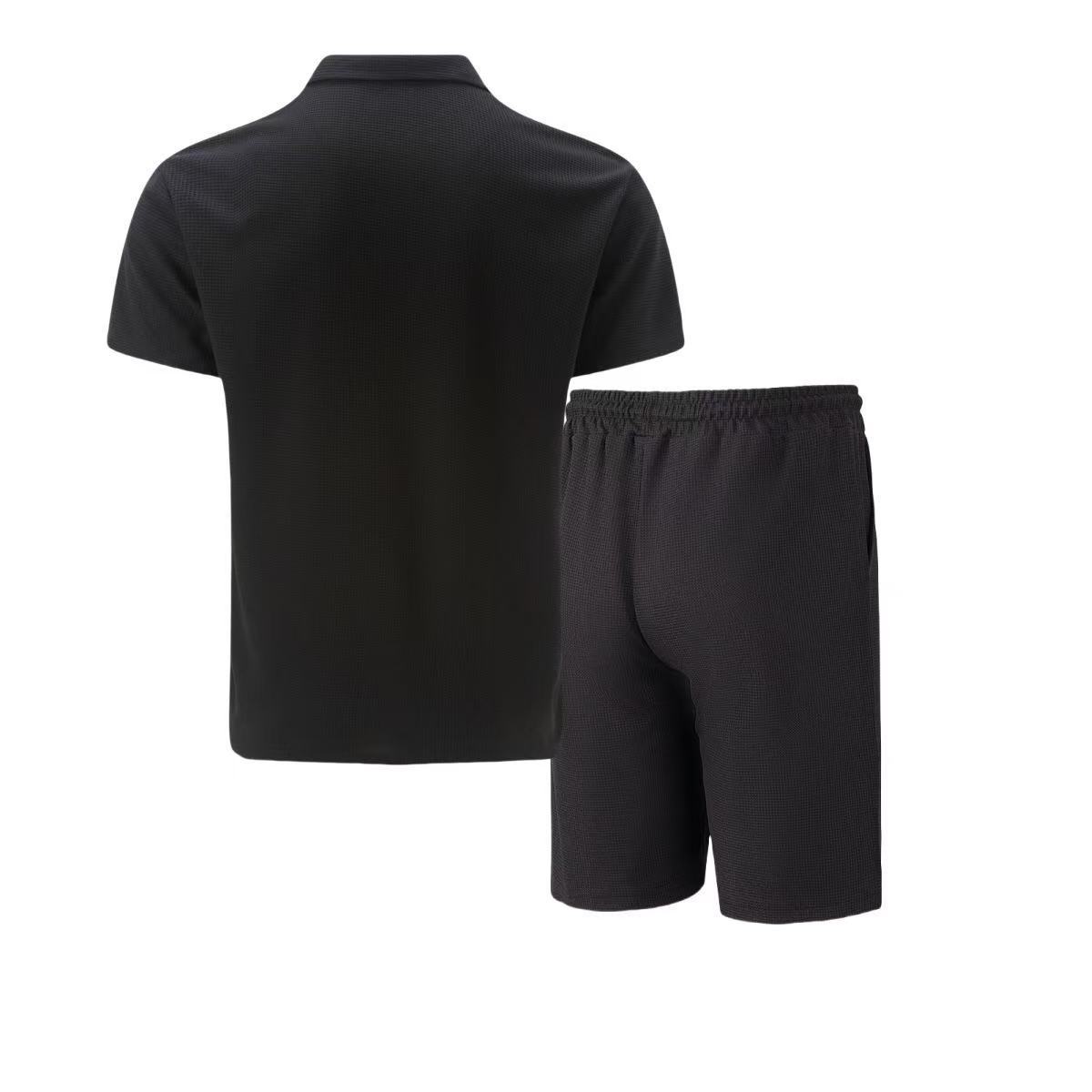 Men's Summer Waffle Texture T-shirt And Shorts Casual Set_voghion.com