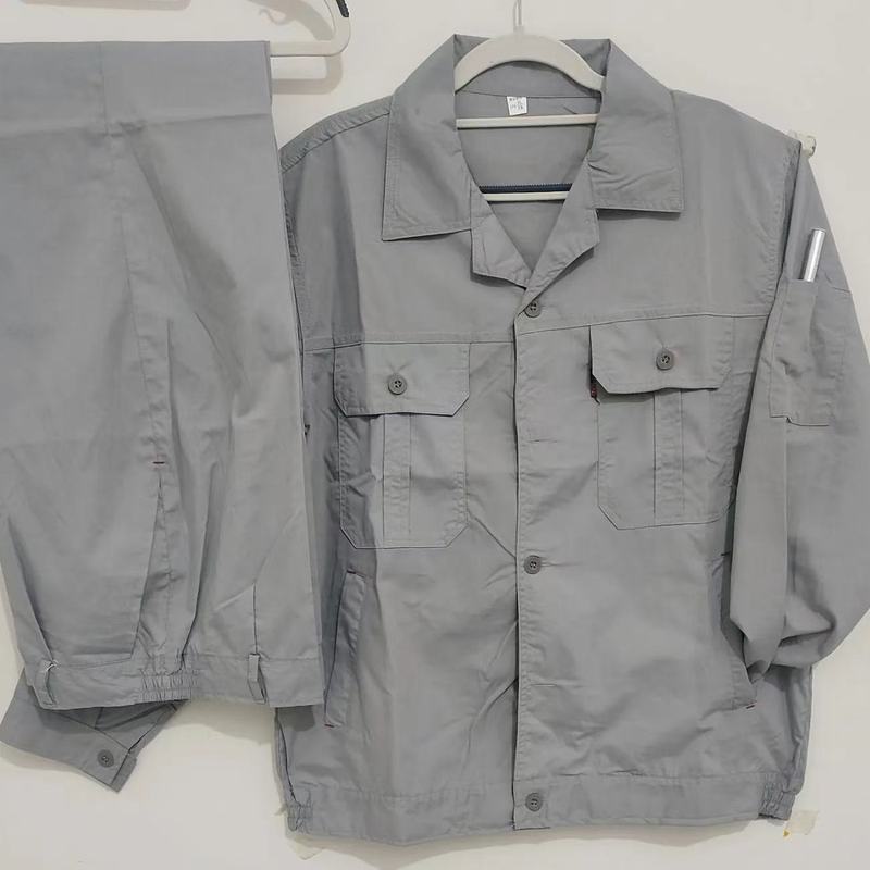夏の薄いタイプのポリエステル綿の純色のボタンの労働保護服の長袖のスーツの工場の工場の自動車修理機は物流を修理します。|undefined