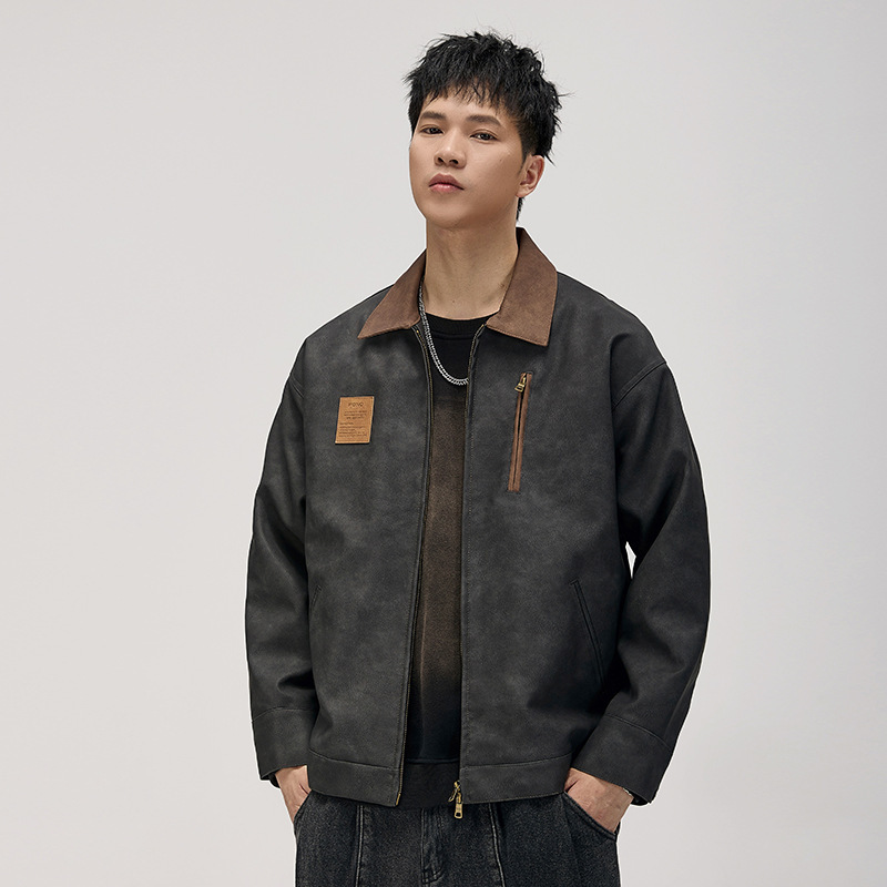 Co8000 American-Style Versatile Lapel Pu Leather Loose Jacket with Multiple Pockets and Inner Pockets Carhartt Leather Jacket for Men Co8000 American-Style Versatile Lapel Pu Leather Loose Jacket with Multiple Pockets and Inner Pockets Carhartt Leather Jacket for Men
