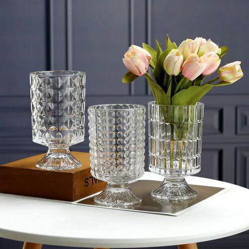 Embossed glass vase European style tall transparent flower ware home decoration ornaments ins creative hydroponic vases wholesale