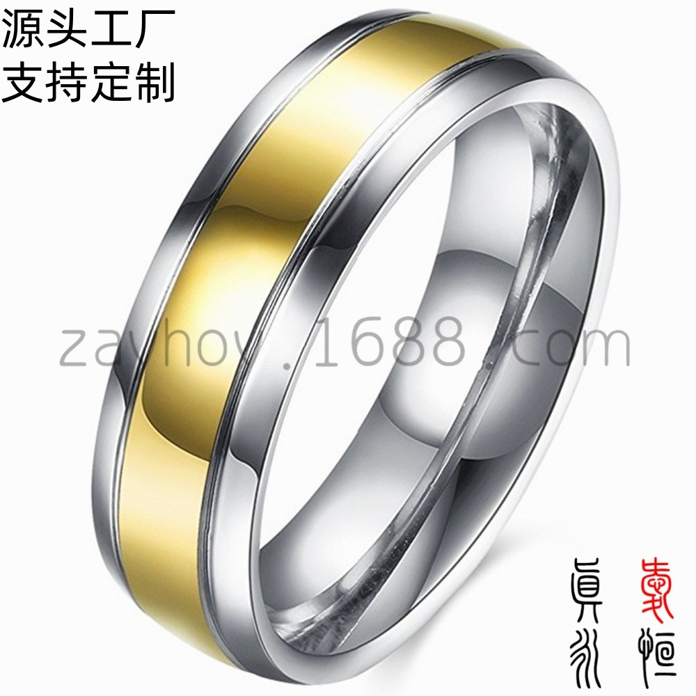 European and American Export Jewelry, Men's Double Groove Gold Tungsten Wedding Ring, Men's Engagement Tungsten Steel Jewelry
