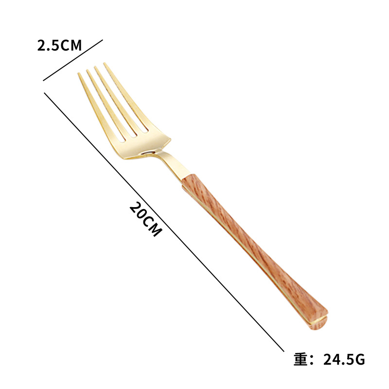 Cross-border Amazon imitación de acero inoxidable mango de madera pequeña cintura cuchillo, tenedor y cuchara de cuatro piezas conjunto occidental vajilla regalo traje de regalo para la boda