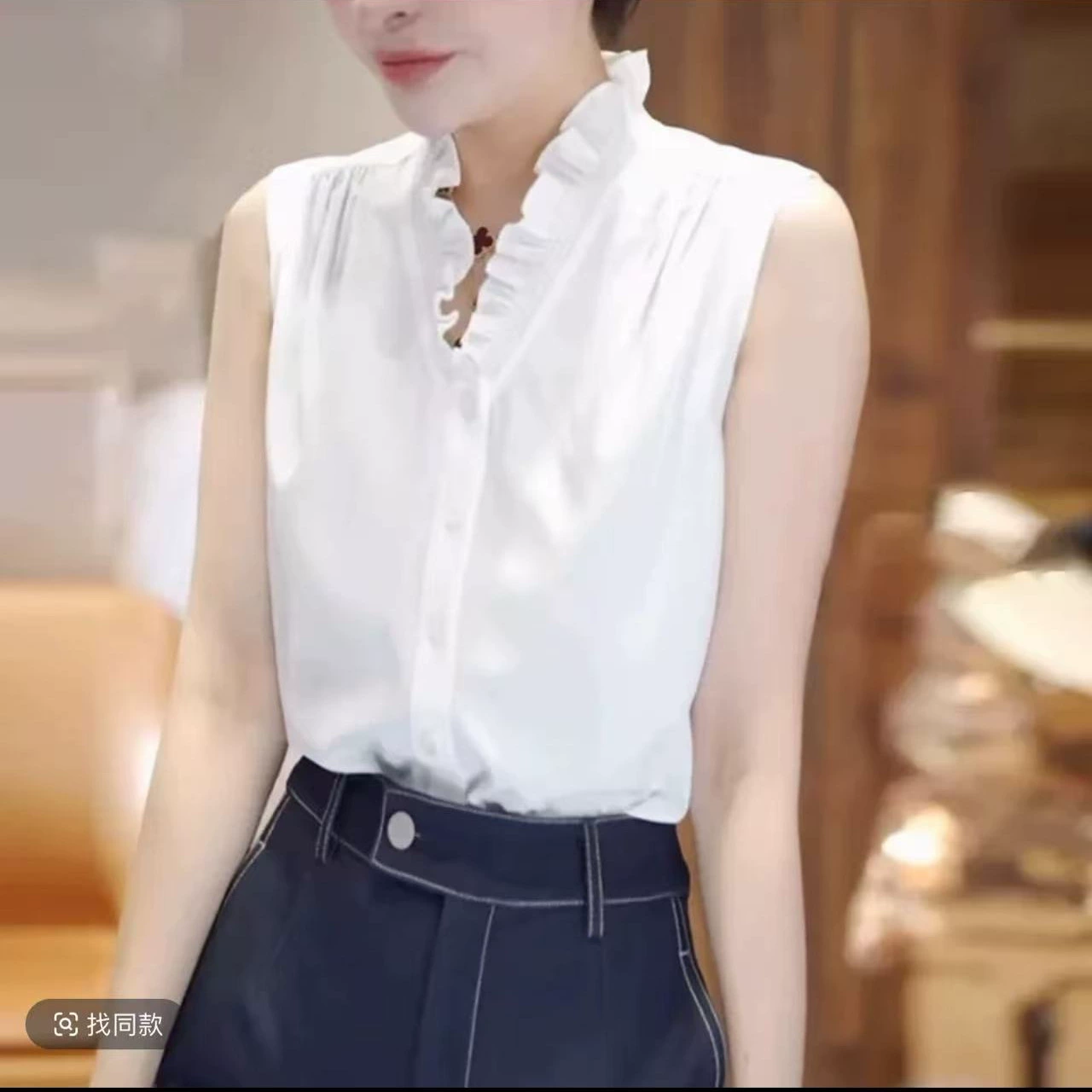 Белый жилет без рукавов с кружевным воротником для женщин, рубашка без рукавов с французским краем, нижняя рубашка, костюм, внутренняя одежда