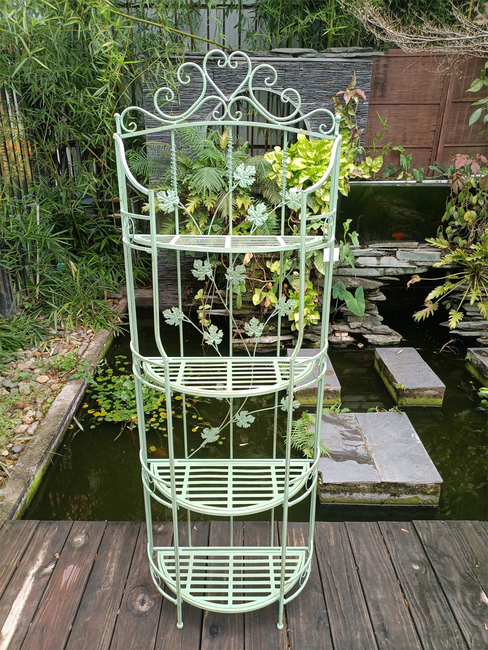 반원형 4 층 꽃 스탠드 녹색 오래된