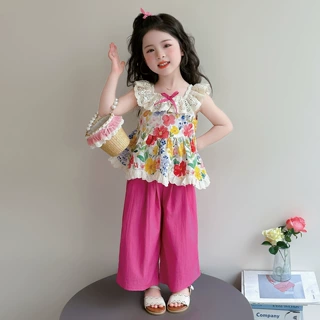 2026新款夏季娃娃领舒适透气短袖T宽松休闲阔腿裤女宝宝时尚套装