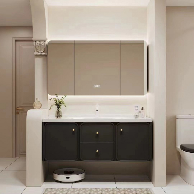 American-Style Bathroom Cabinet with Ceramic Integrated Basin, Washbasin, Bathroom Sink, Retro-Style Bathroom Cabinet Set