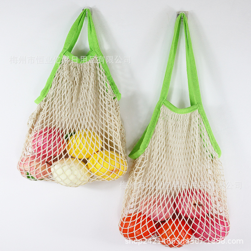 Bolsa de malla de algodón portátil al por mayor Bolsa de compras Supermercado Bolsa de malla de verduras y frutas Bolsa de compras Bolsa tejida hueca