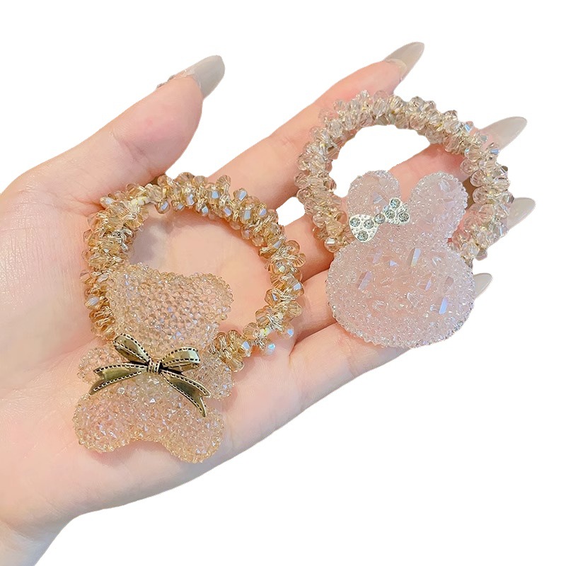 Niñas pelo banda tocado 2023 nueva diadema de los niños rhinestone conejo pelo cuerda alta elástica banda Goma