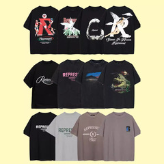 アメリカンハイストリートrepres.comアルファベット漫画プリントレトロ男女カップル丸首ゆるい半袖tシャツ潮