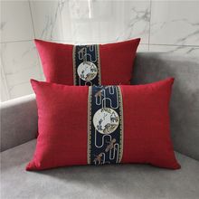 新中式加厚亚麻实木沙发腰靠枕古典中国风抱枕套可拆洗床头靠枕