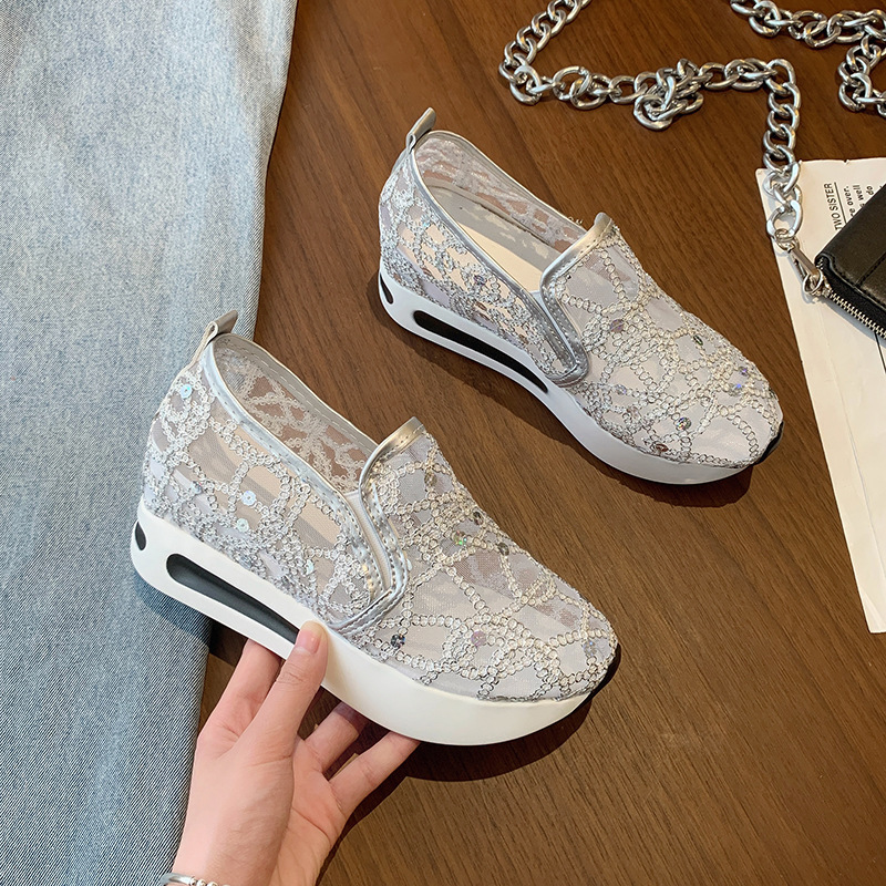 Άνοιξη και φθινόπωρο Pro Style Καλοκαιρινό Διχτυωτό Μονά Παπούτσια με σφήνα τακούνι με χοντρή σόλα σε χαμηλό τοπ, casual fashion εξωτερικά ενδύματα_voghion.com