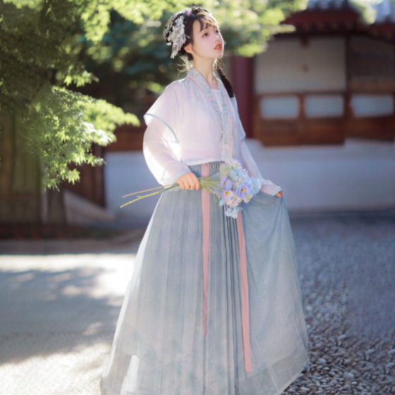 Original Bamboo Fragrant Han Element Hanfu Women's Elegant Fairy Chinese Style suit-breasted Waist Skirt 6392