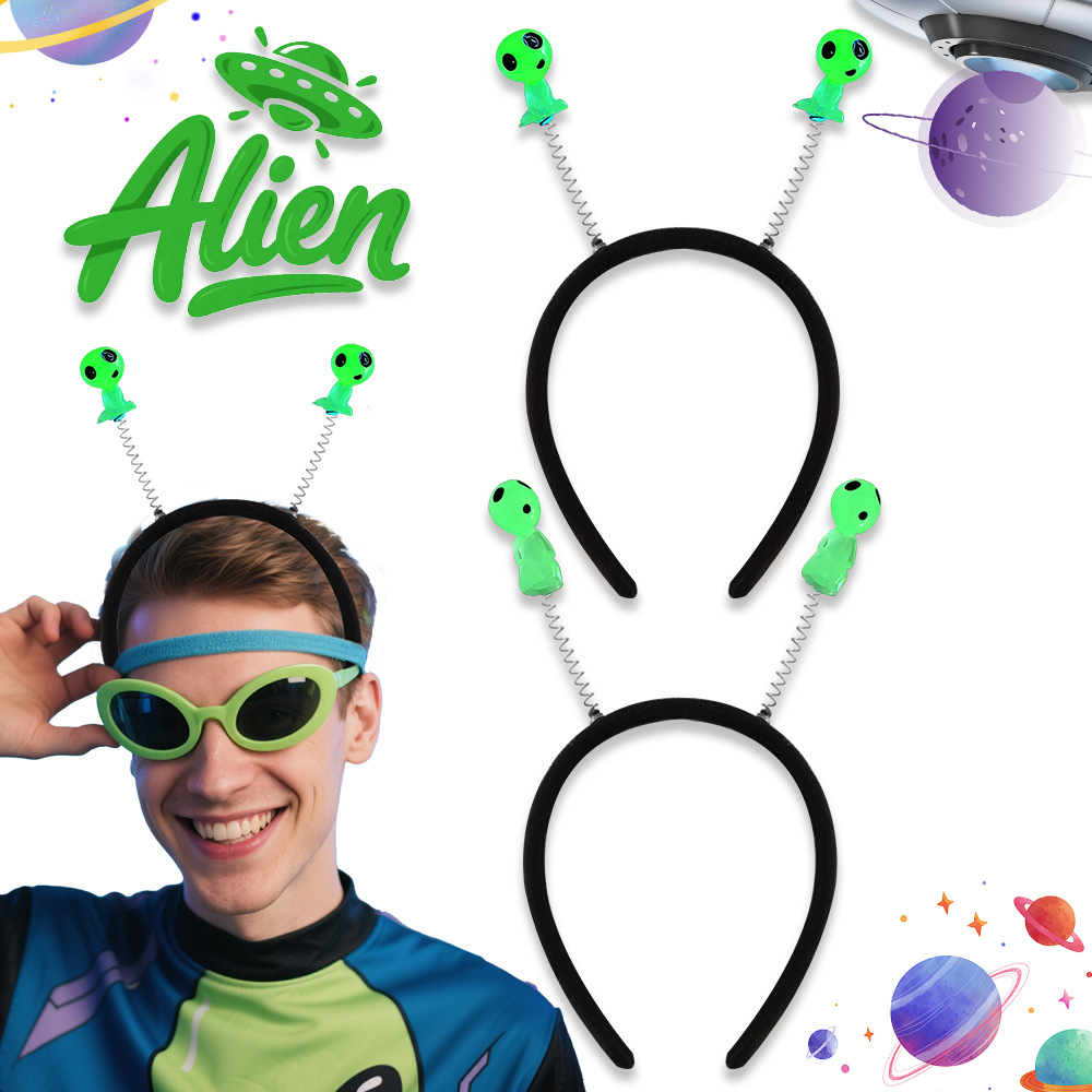Nuevo alienígena cinturón de cabello nocturno ET muñeca extraña cinturón de cabello tema alienígena decoración de fiesta brillante tocado de cabello botón de cabeza